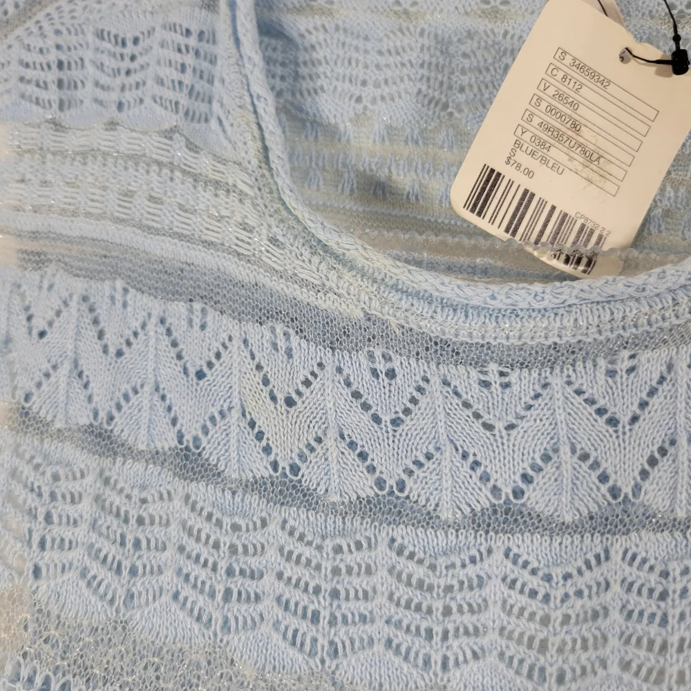 FREE PEOPLE sky blue lacy linen blend side tie shark bite cropped tank top